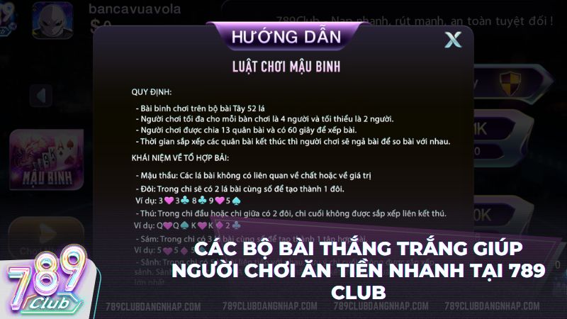 Tổng hợp các bộ bài tới trắng ăn chi cực khủng tại game 789 Club