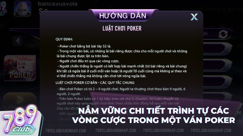 Chi tiết diễn biến từ vòng Pre-flop đến khi ngửa bài xác định thắng thua